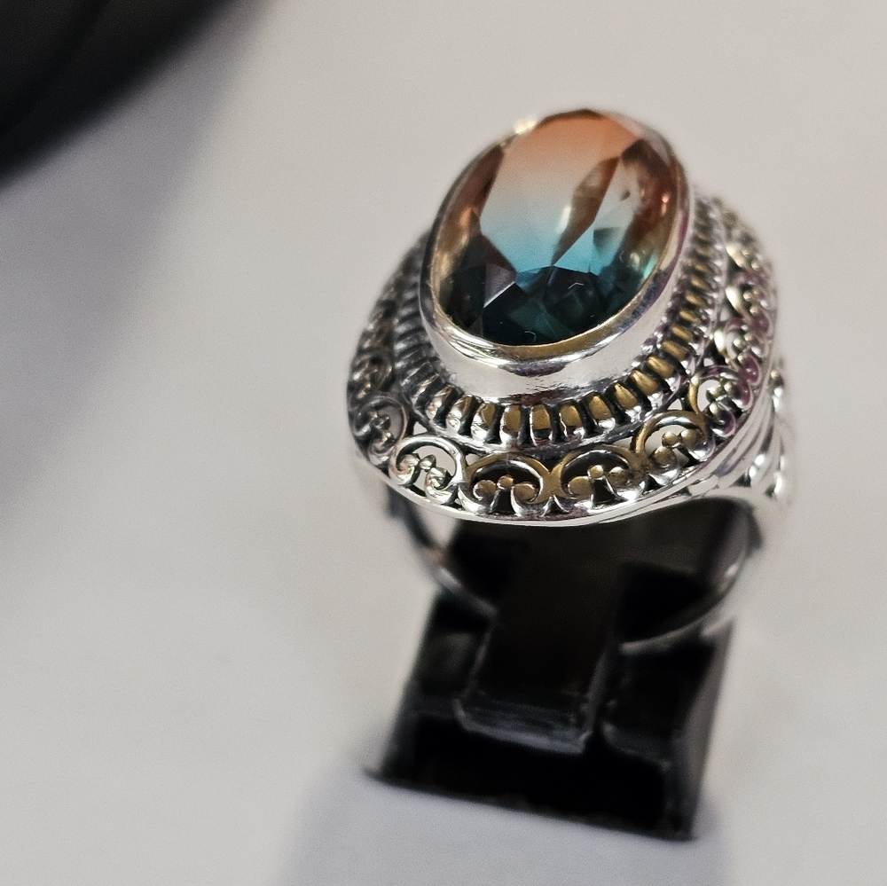 Artisan Crafted Aqua Terra Costa Quartz in Sterling Silver Size 8! NEW! - Picture 10 of 12